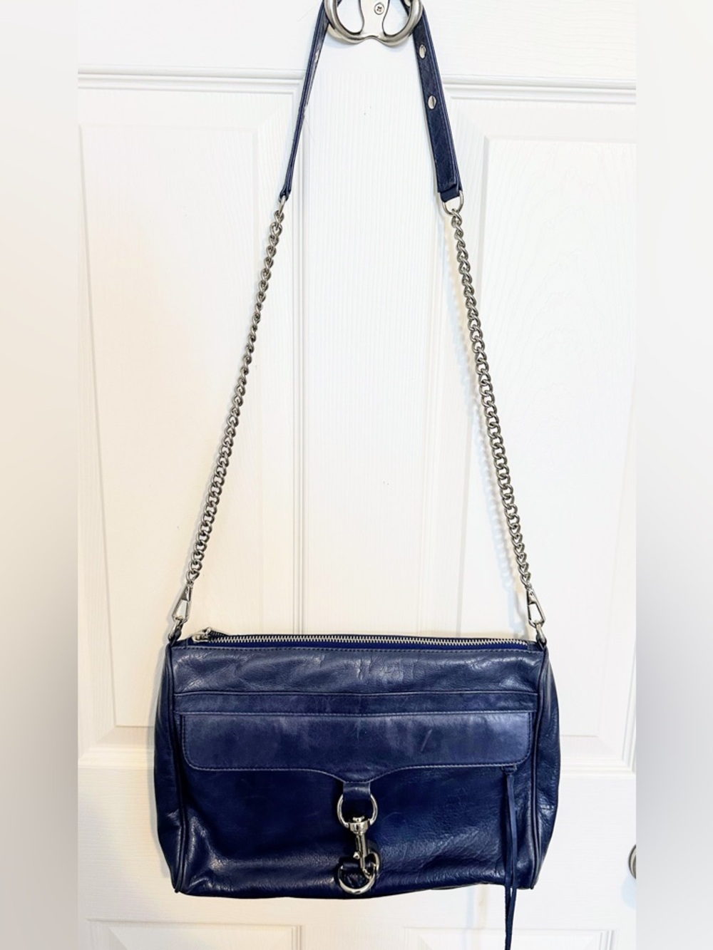 Rebecca MinKoff Navy Leather Crossbody Bag with Chain Strap